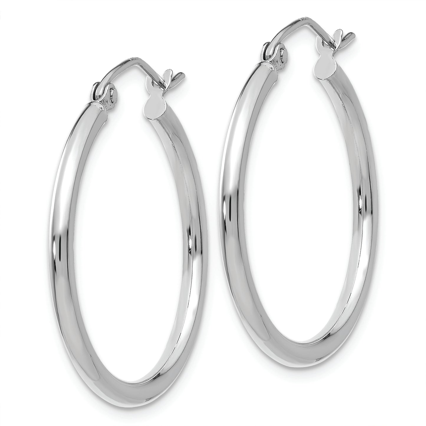 14k White Gold Polished 2x25mm Lightweight Tube Hoop Earrings - Solomon Jewelers