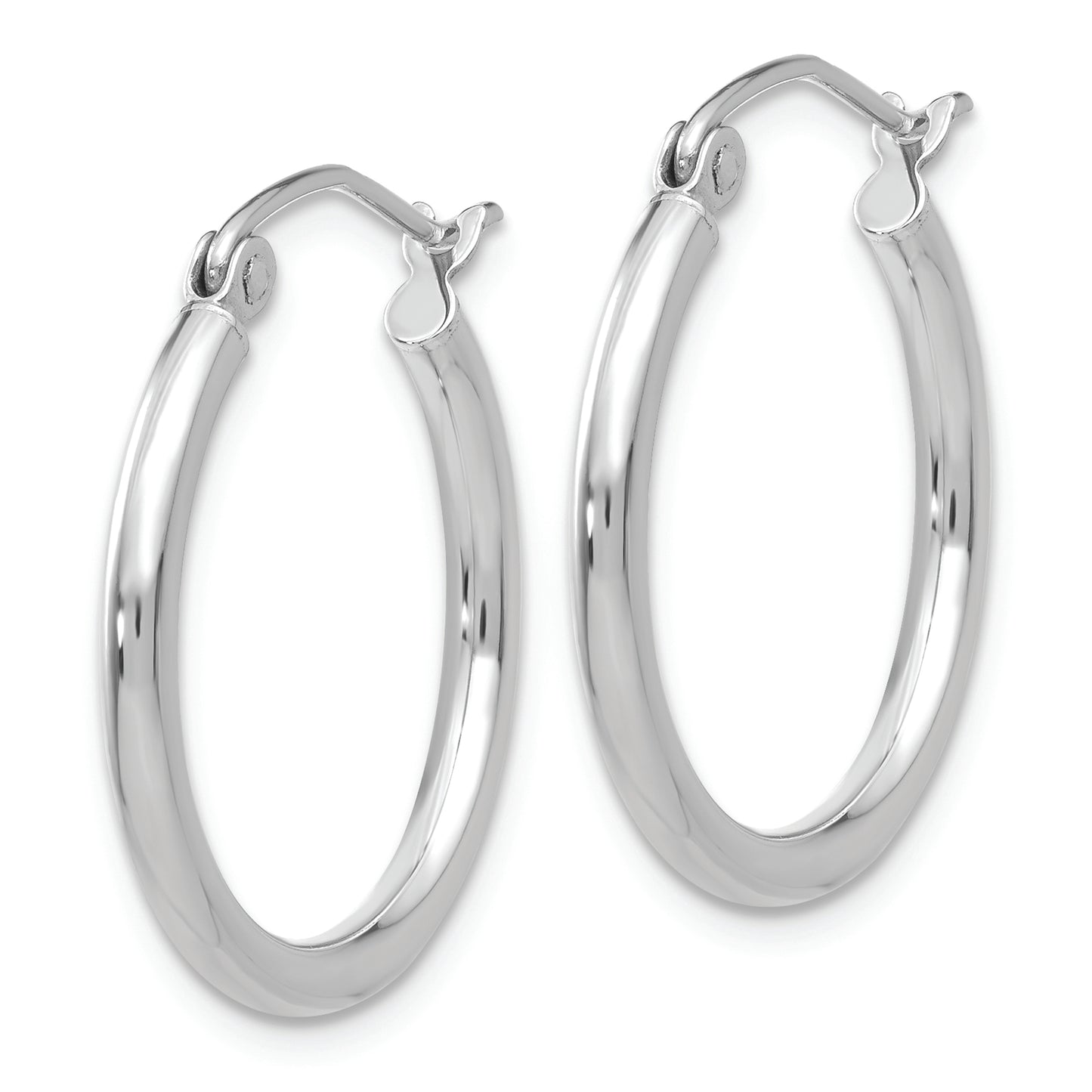 14k White Gold Polished 2x20mm Lightweight Tube Hoop Earrings - Solomon Jewelers