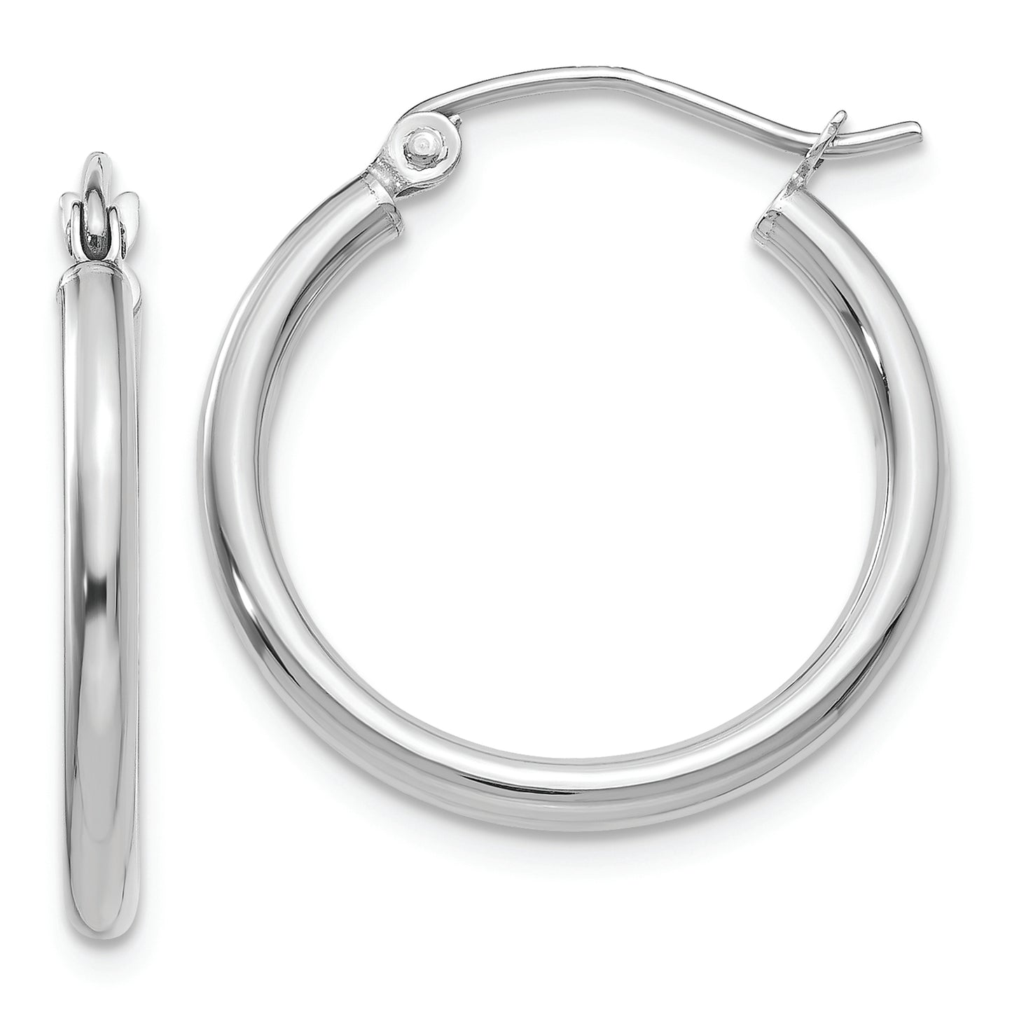 14k White Gold Polished 2x20mm Lightweight Tube Hoop Earrings - Solomon Jewelers