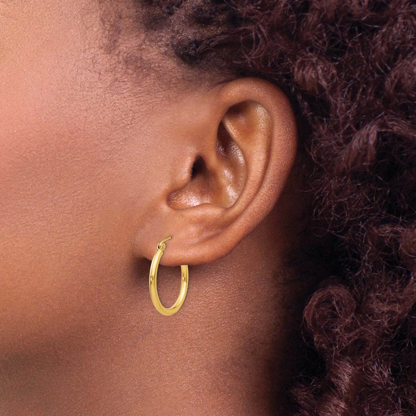 14k Polished 2x20mm Lightweight Tube Hoop Earrings - Solomon Jewelers