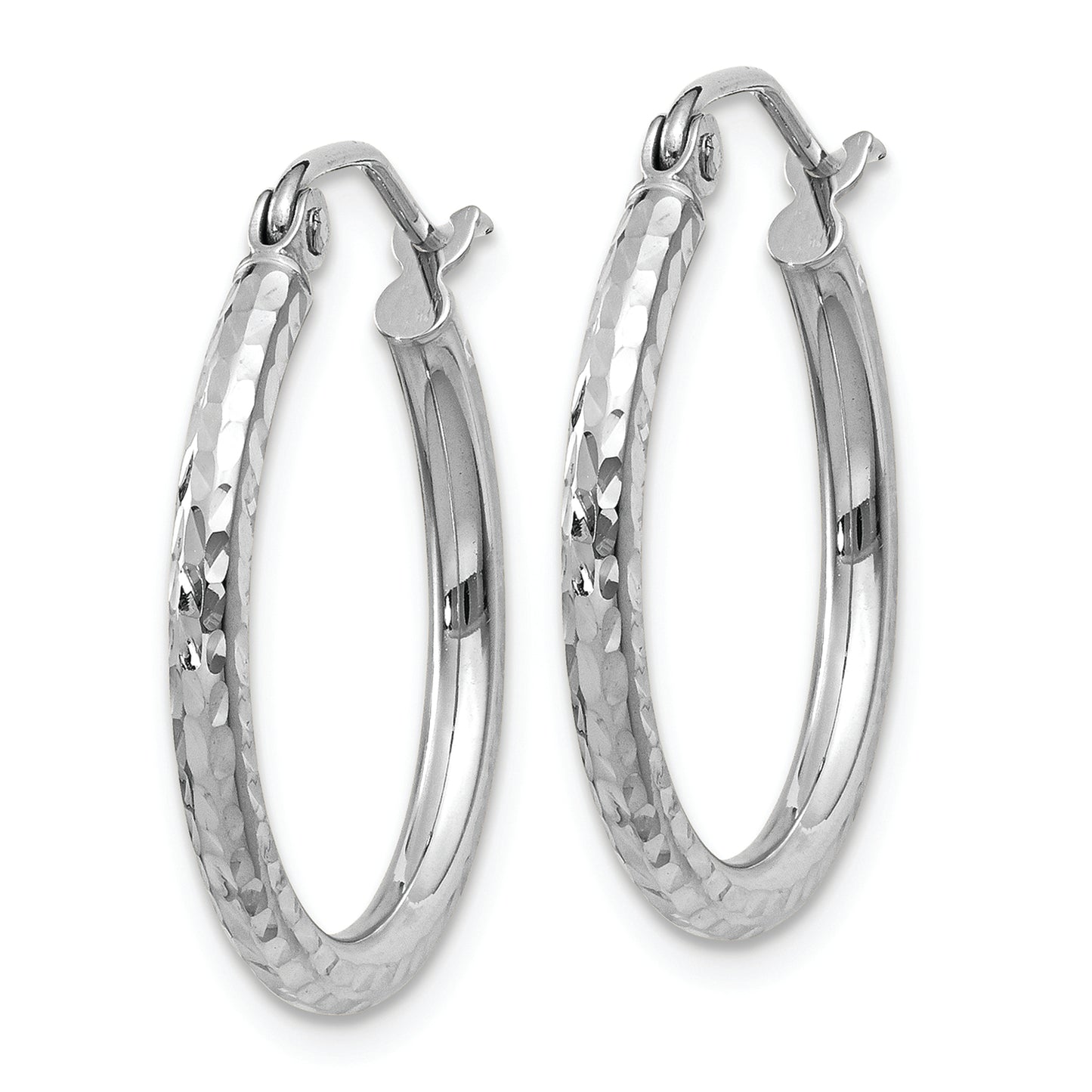14k White Gold Diamond-cut 2mm Round Tube Hoop Earrings - Solomon Jewelers