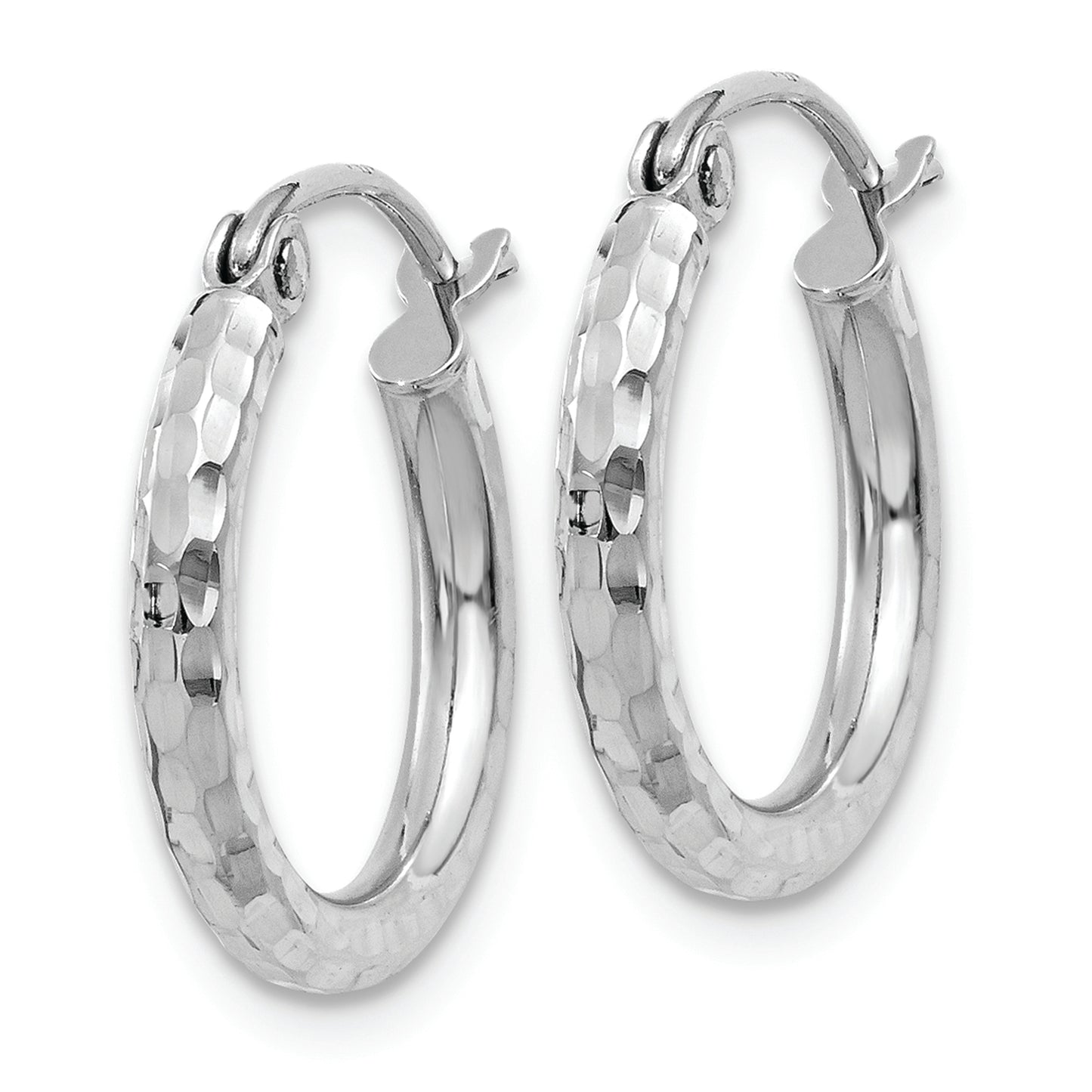 14k White Gold Diamond-cut 2mm Round Tube Hoop Earrings - Solomon Jewelers