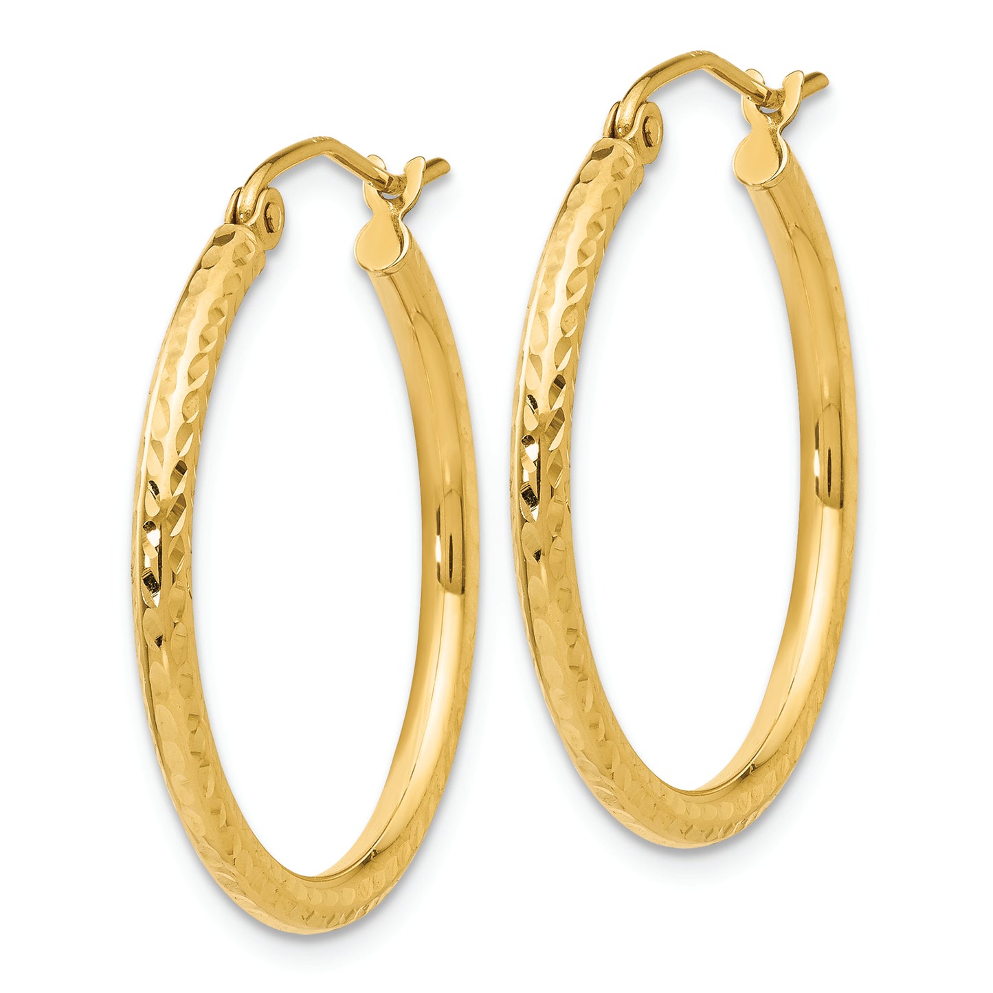 14k Diamond-cut 2mm Round Tube Hoop Earrings - Solomon Jewelers
