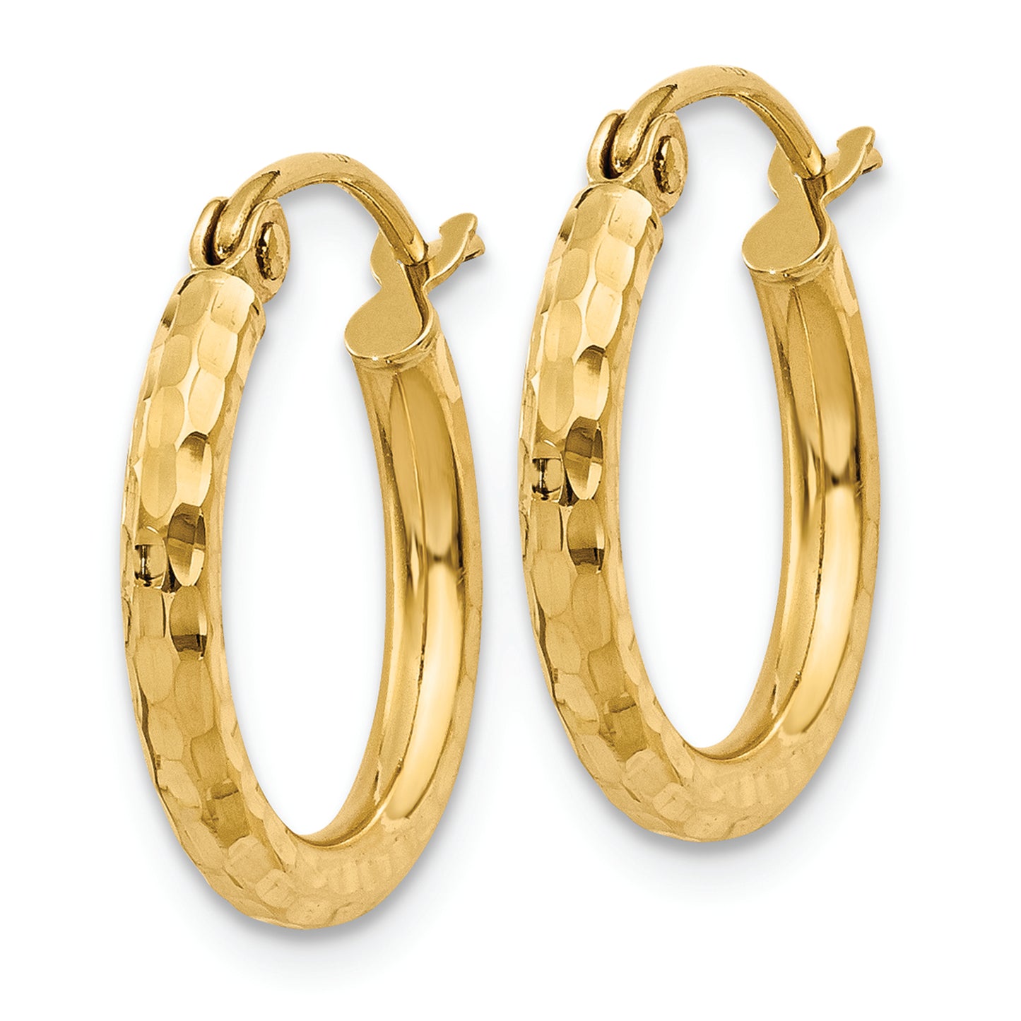 14k Diamond-cut 2mm Round Tube Hoop Earrings - Solomon Jewelers