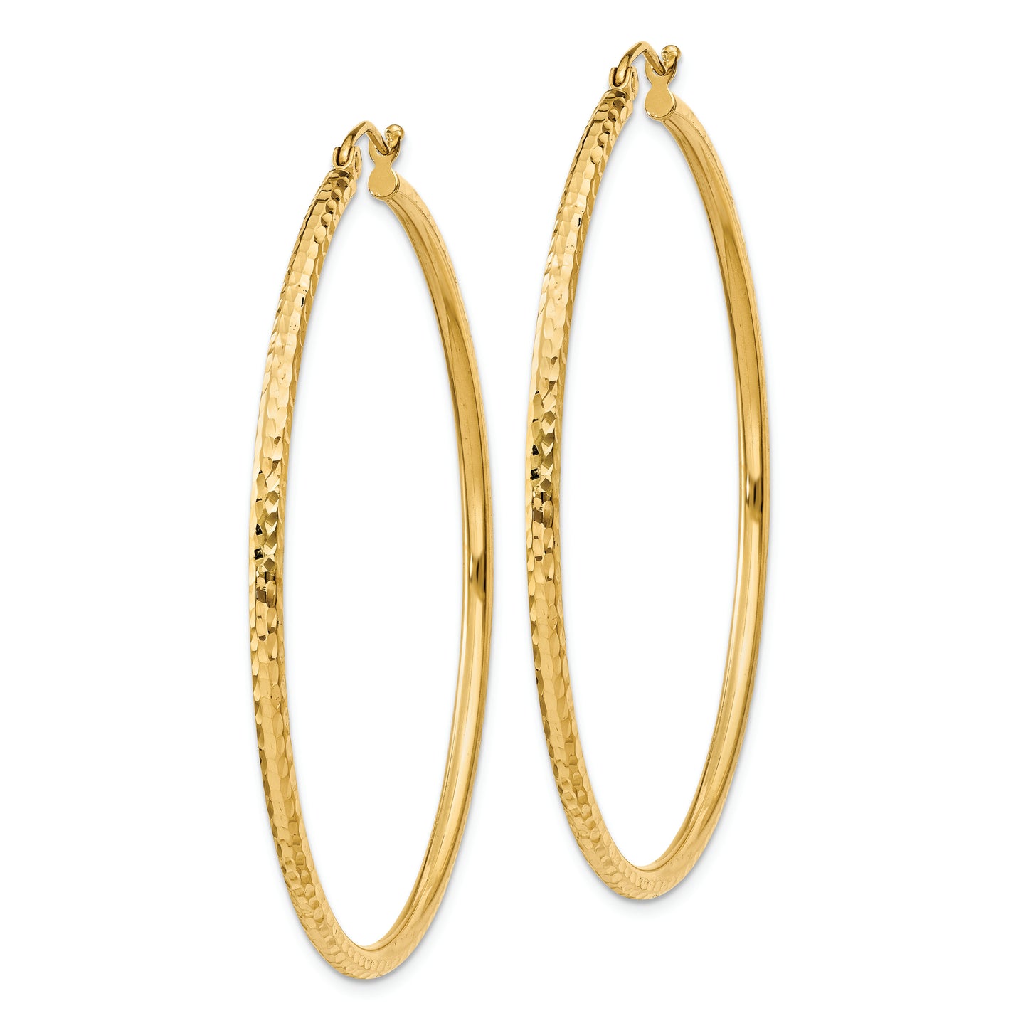 14k Diamond-cut 2mm Round Tube Hoop Earrings - Solomon Jewelers