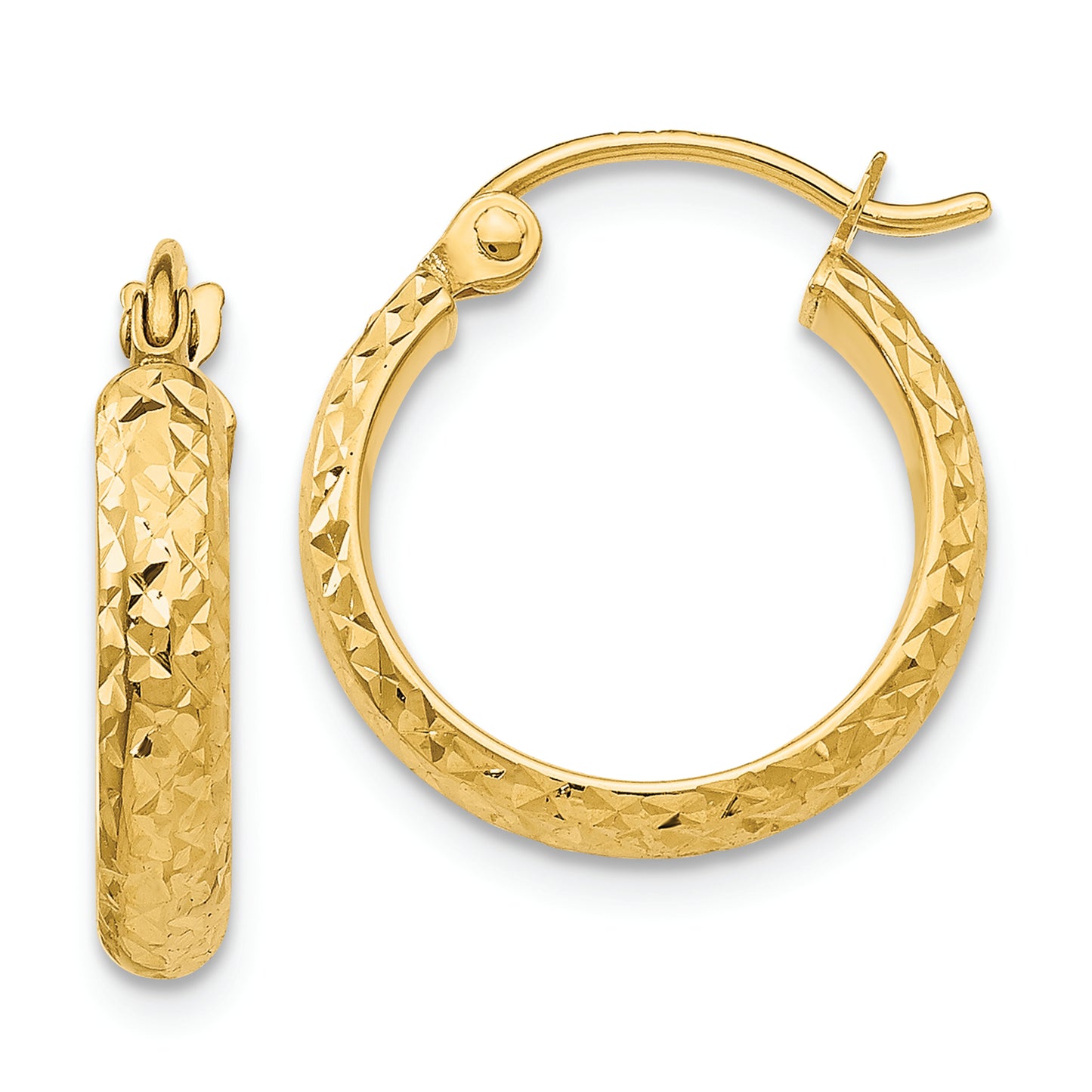 14K Diamond-cut 2.8x15mm Hollow Hoop Earrings - Solomon Jewelers