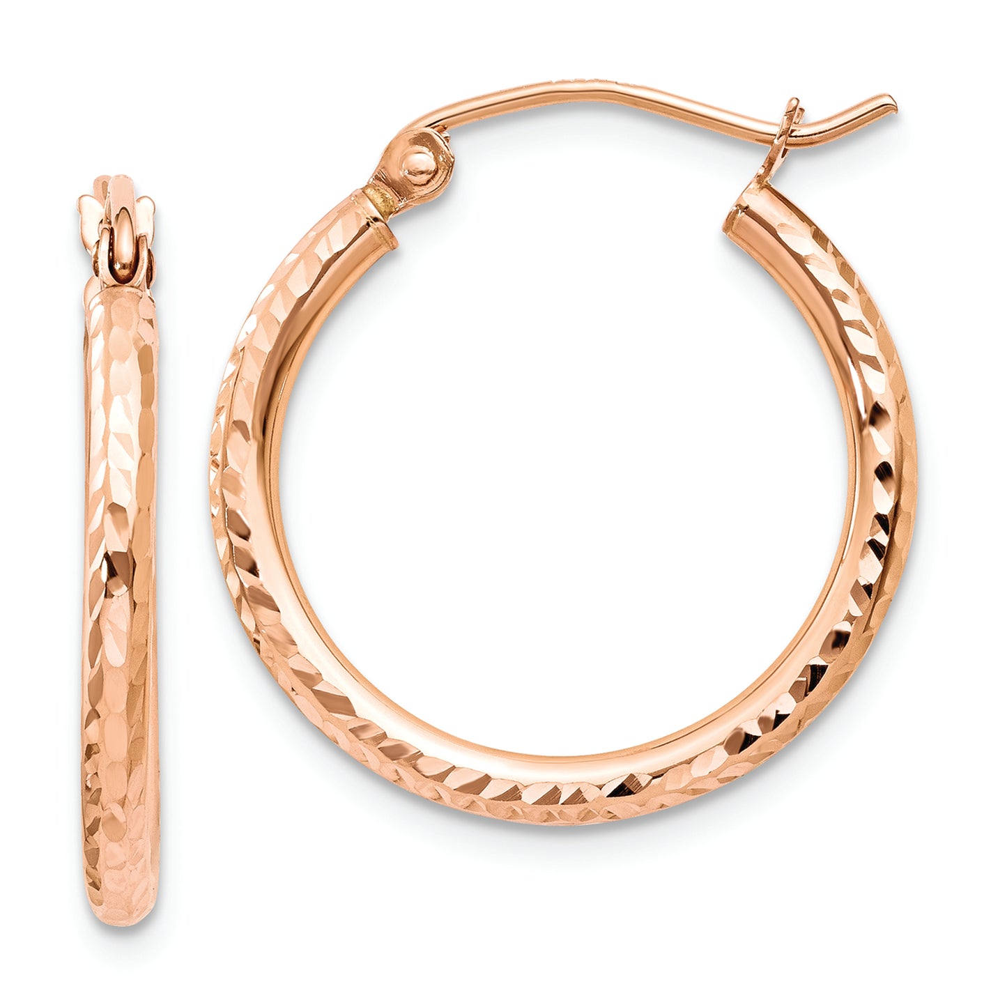 14k Rose Gold Diamond-cut Polished Hoop Earrings - Solomon Jewelers