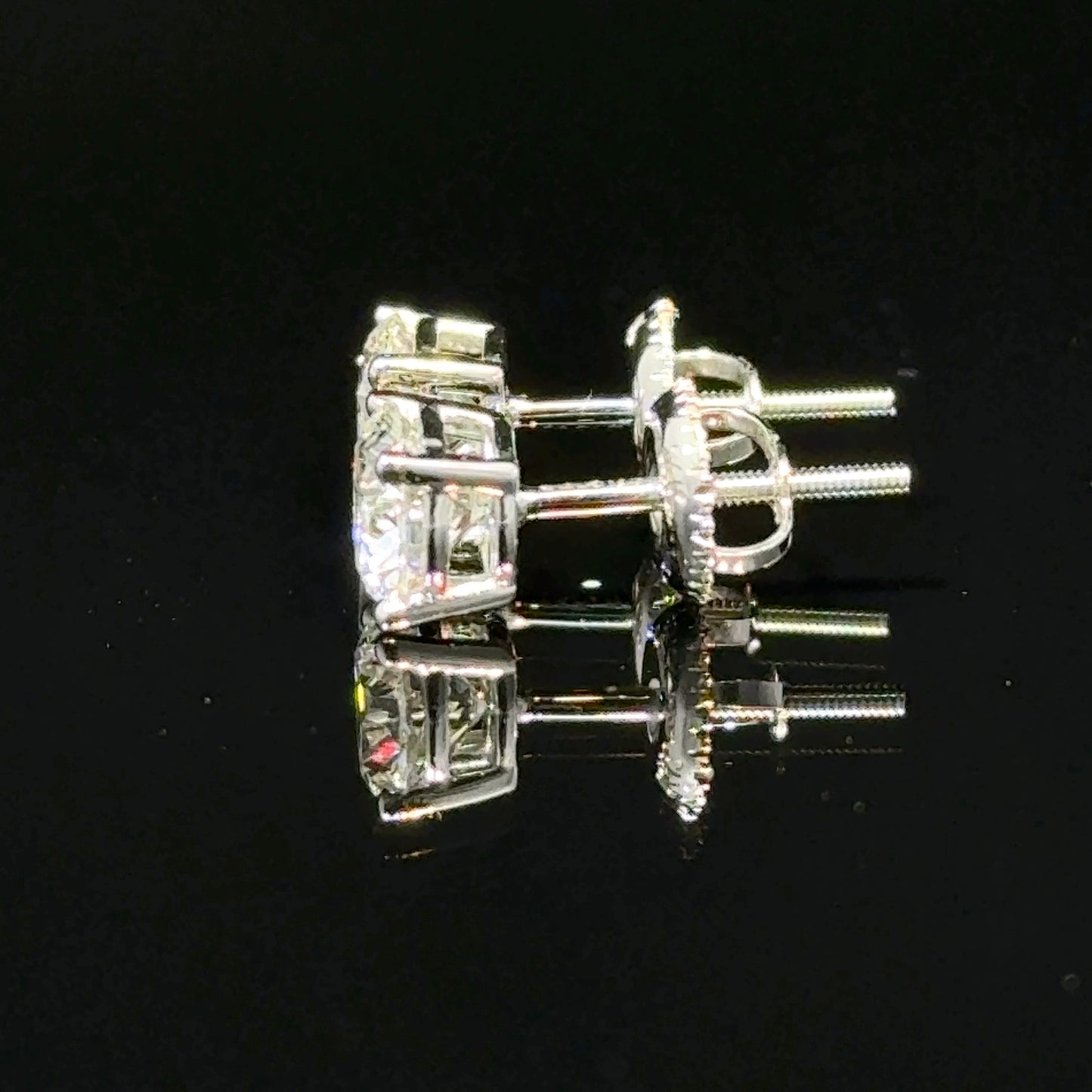 1 Carat Diamond Stud Earrings 14K White Gold with Secure Screw Backs - Side View