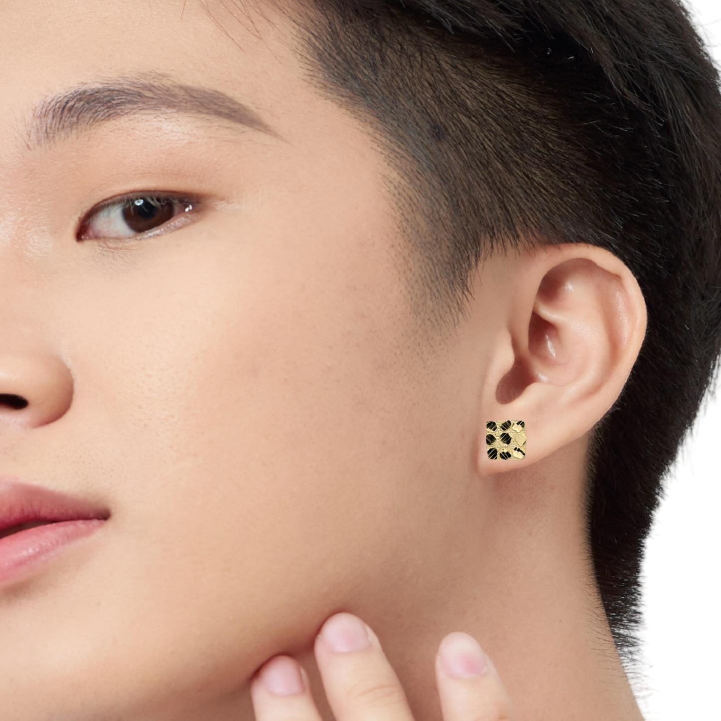 10 Karat Yellow Gold Square Nugget Earrings