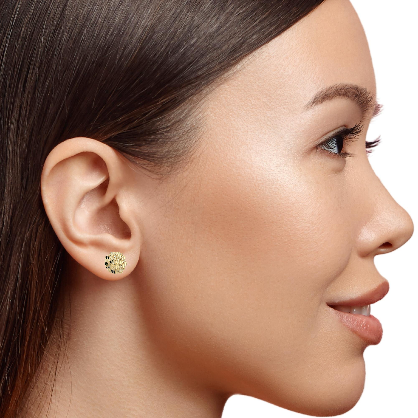 10 Karat Yellow Gold Round Nugget Earrings