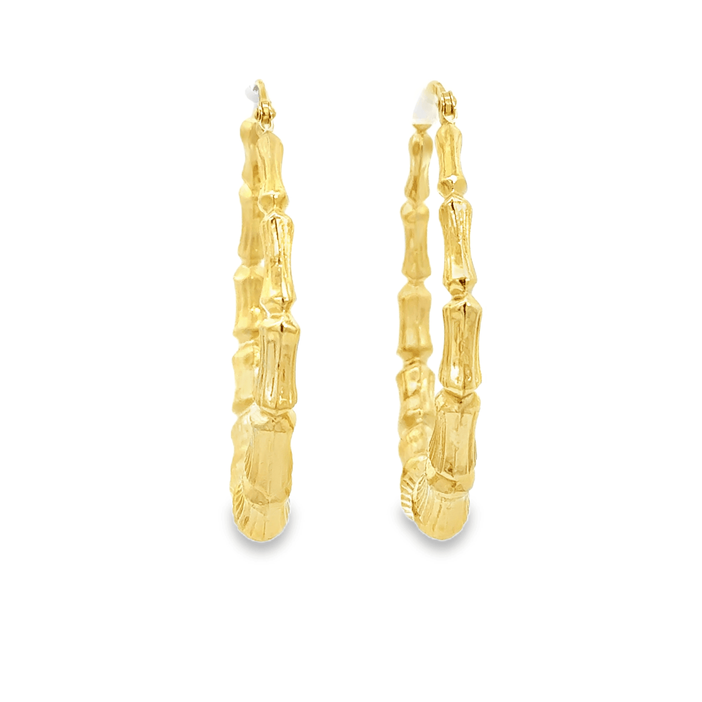 Yellow Gold Bamboo Hoop Earrings (10K Gold)