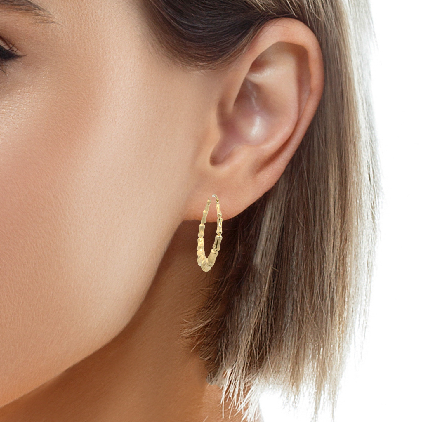 Yellow Gold Bamboo Hoop Earrings (10K Gold)