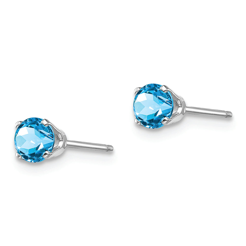 14k White Gold 4mm Blue Topaz Stud Earrings - Solomon Jewelers
