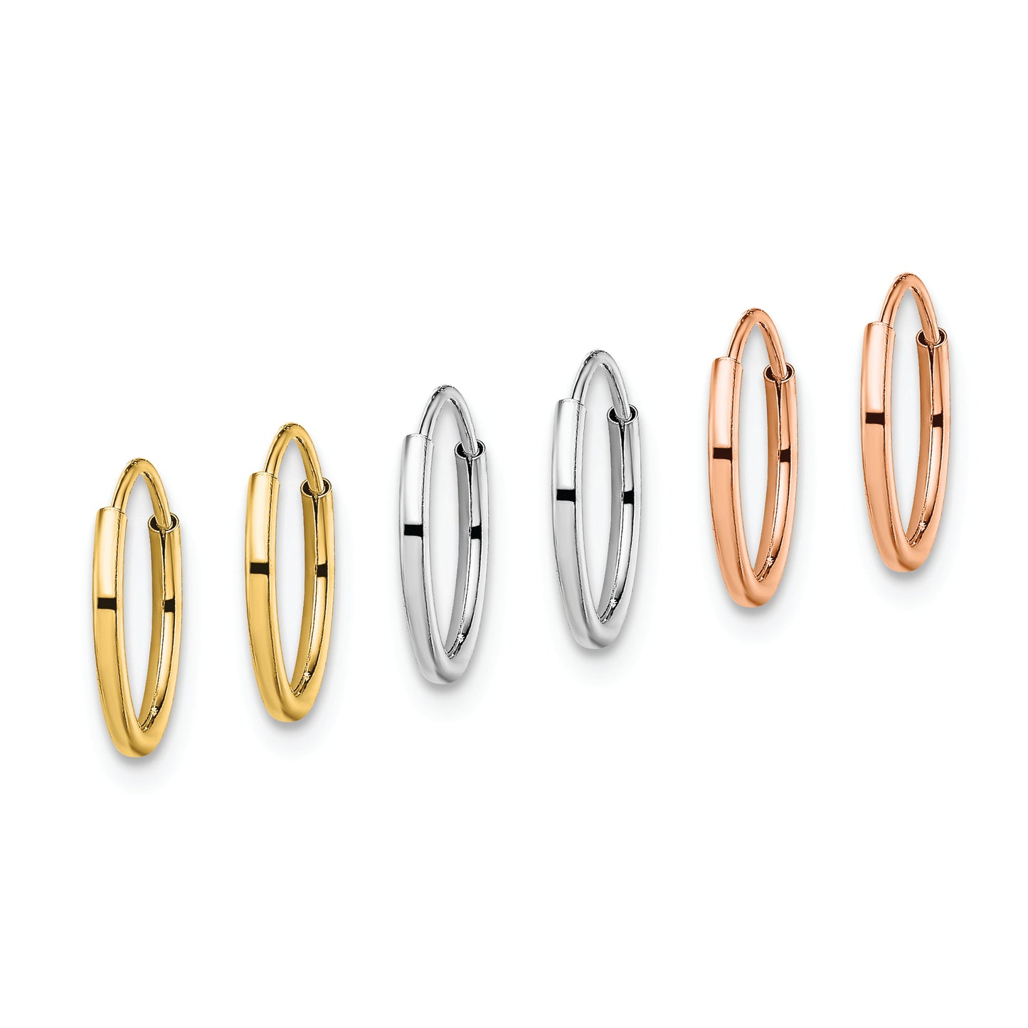 14K Tri Color 3-pair Hoop Earrings Set - Solomon Jewelers