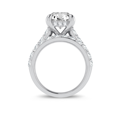 lab-grown diamond engagement ring and wedding band in 14karat white gold with hidden halo