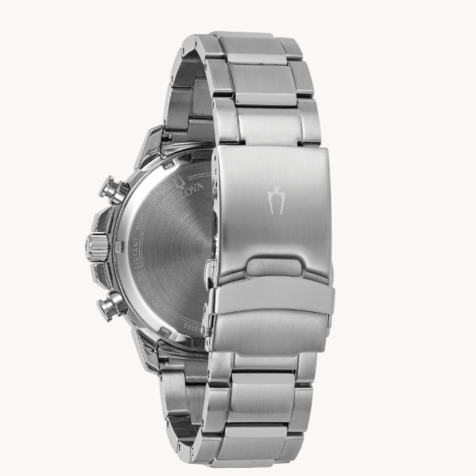 New six-hand chronograph movement with 200-meter water resistance.