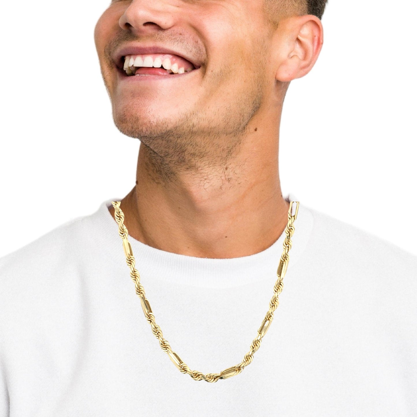 Yellow gold milano chain close up.