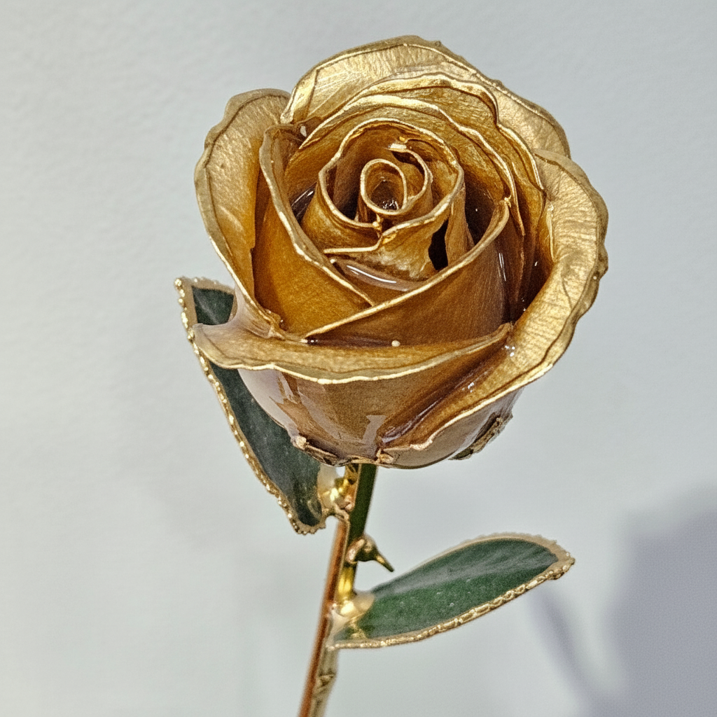 Gold-plated real rose flower in gold – Solomon Jeweler