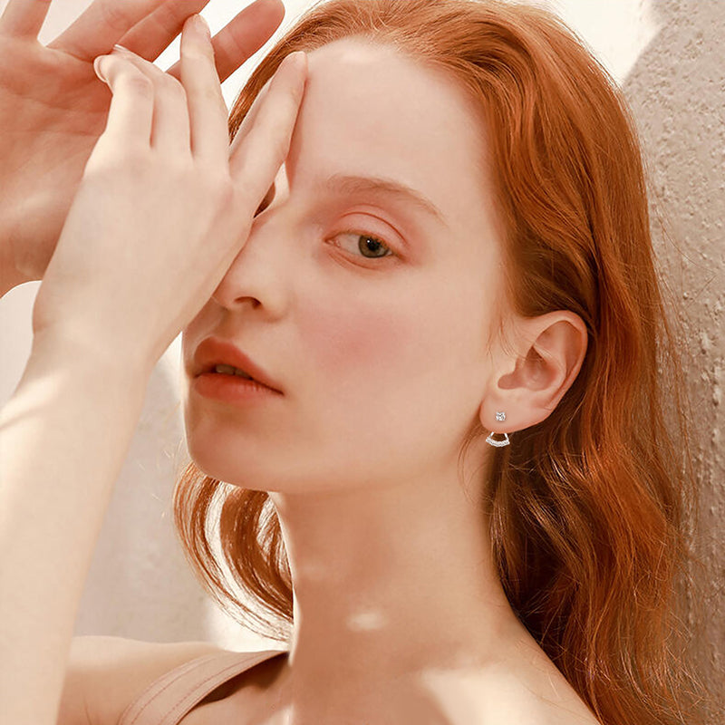 Moissanite Jacket Stud Earrings in Sterling Silver - Solomon Jewelers