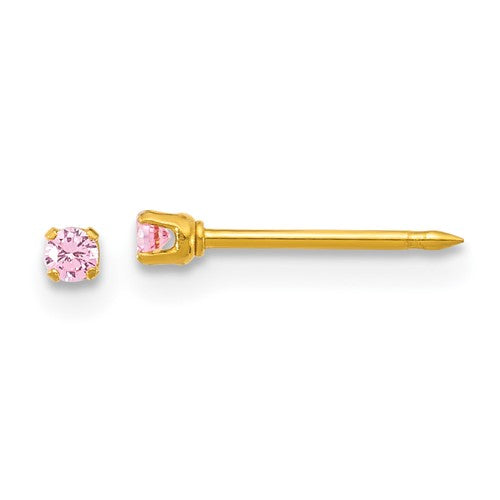 inverness-stainless-steel-24k-gold-plated-2mm-pink-cz-stud-earrings-SolomonJeweler-Wichita-KS-CustomJewelry