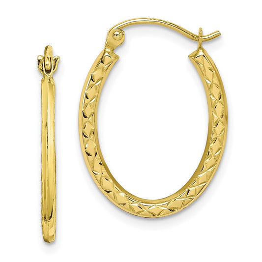 10K Textured Hollow Oval Hoop Earrings - Solomon Jewelers