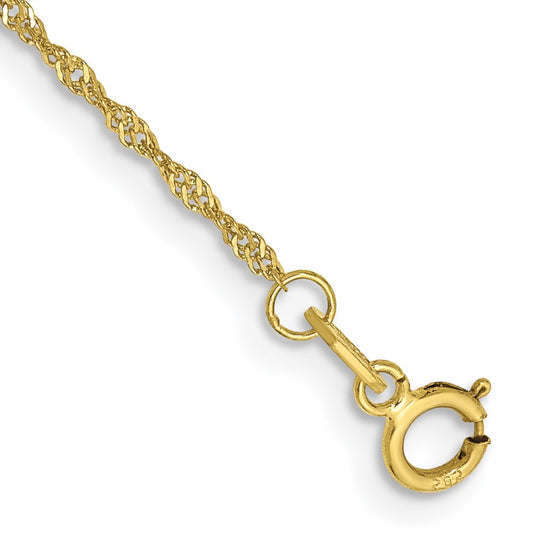 10k 1.1mm Singapore Chain Anklet - Solomon Jewelers