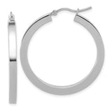 1/2pr 10k White Gold 3mm Polished Square Tube Hoop Earrings