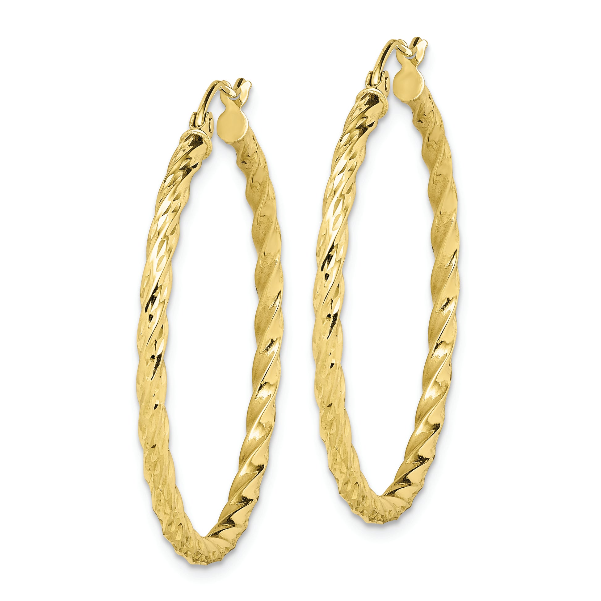 10K Twisted Diamond Cut 35mm Hoop Earrings - Solomon Jewelers