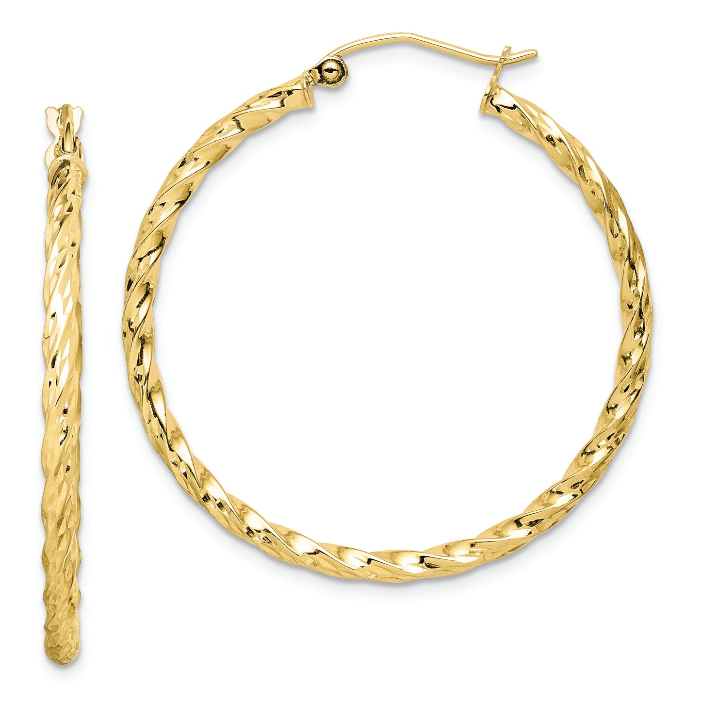 10K Twisted Diamond Cut 35mm Hoop Earrings - Solomon Jewelers