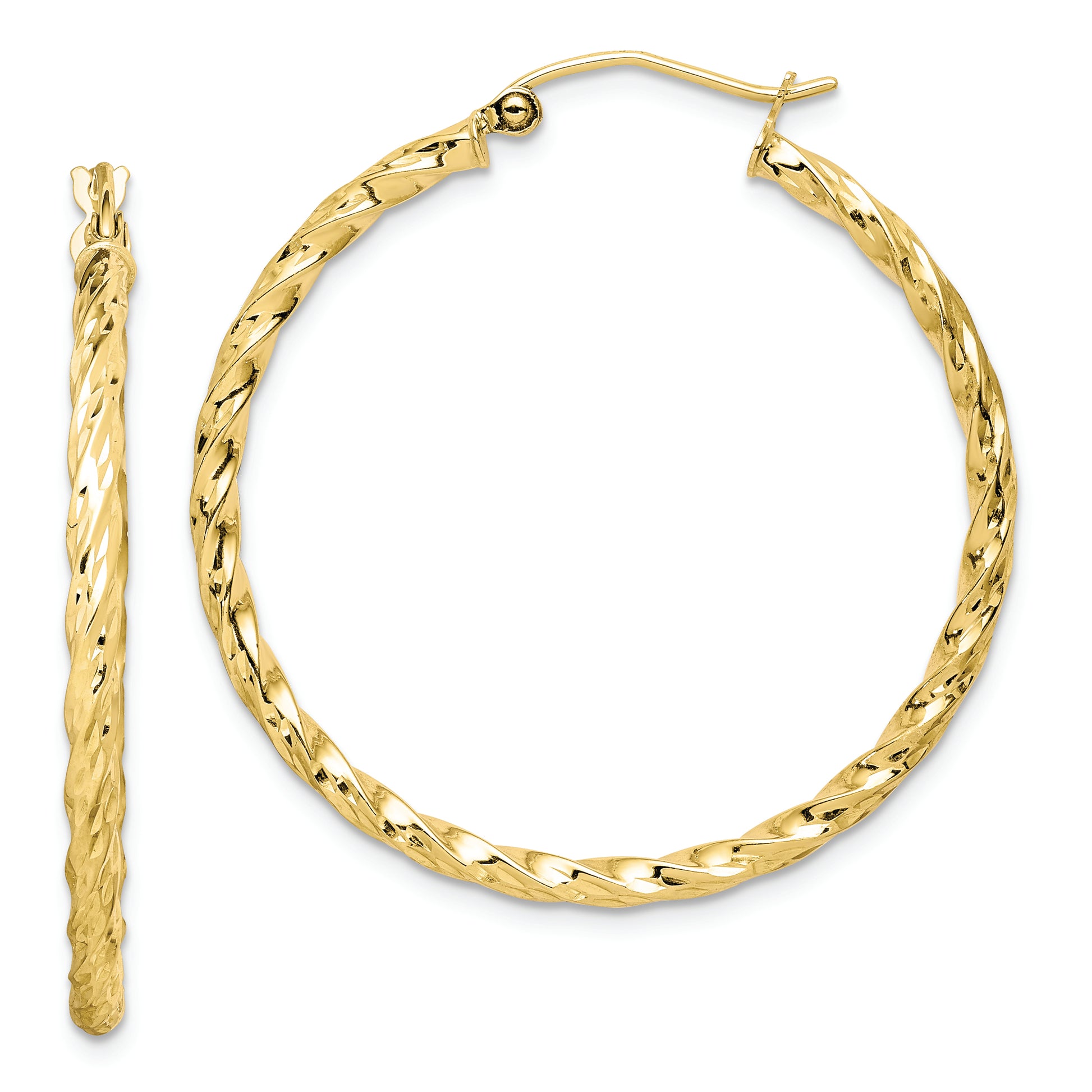 10K Twisted Diamond Cut 35mm Hoop Earrings - Solomon Jewelers
