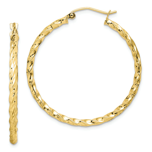 10K Twisted Diamond Cut 35mm Hoop Earrings - Solomon Jewelers