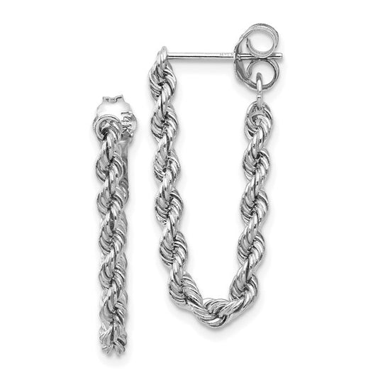 Gold Rope Dangle Post Earrings in White Gold