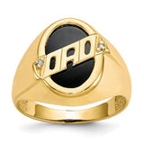 14k men's diamond and black onyx DAD ring from Solomon Jewelers, featuring a polished gold band with diamond accents and black onyx inlay.