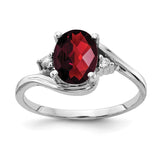 10K White Gold 8x6mm Oval Garnet AA Diamond ring