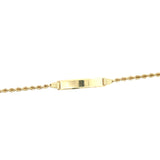 Gold baby ID bracelet with rope style design in 10K gold, featuring a secure clasp, by Solomon Jewelers.