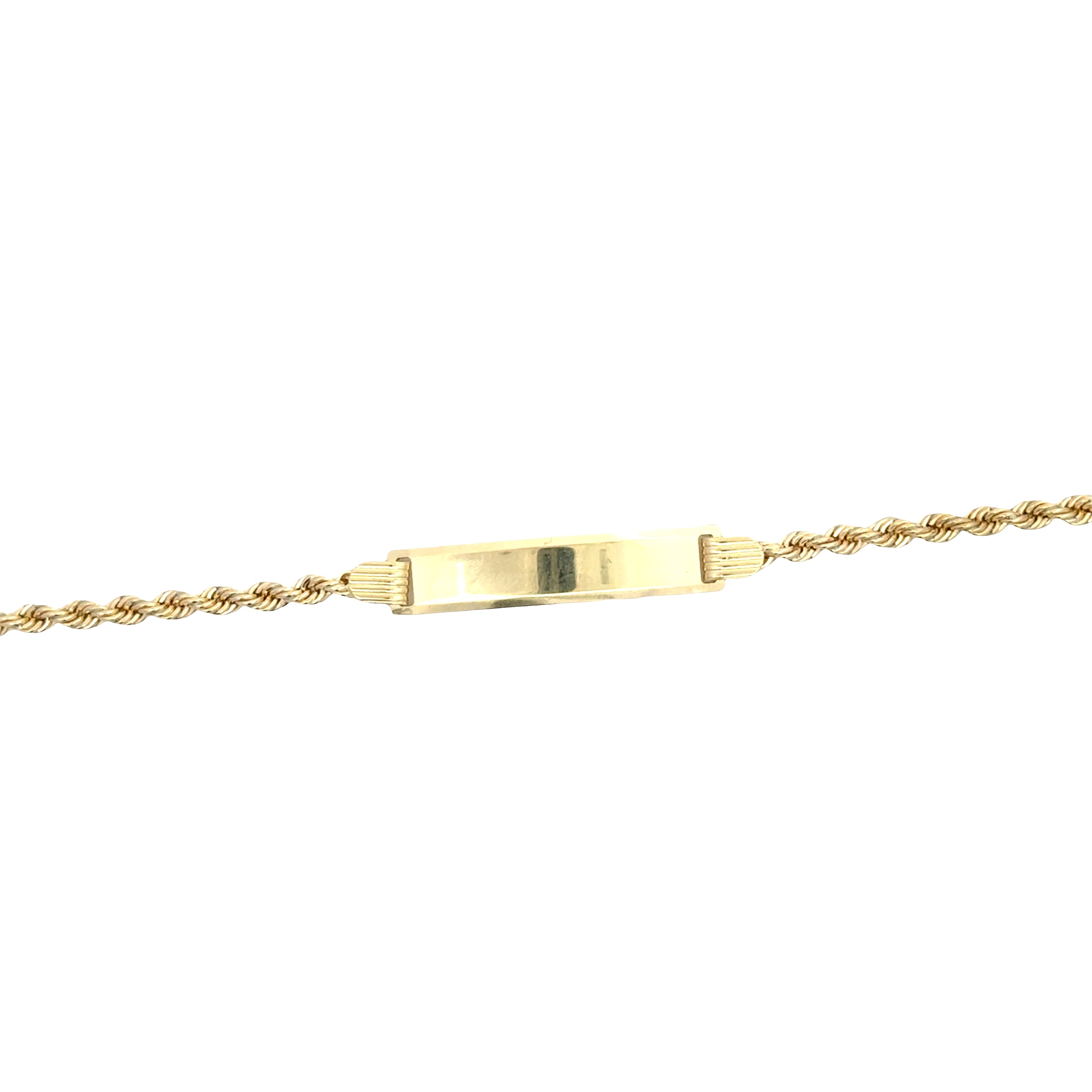 Gold baby ID bracelet with rope style design in 10K gold, featuring a secure clasp, by Solomon Jewelers.