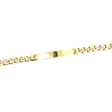 Solid 10K gold Cuban link ID bracelet with secure clasp, crafted by Solomon Jewelers, featuring a sleek and durable design.
