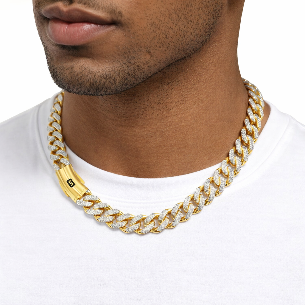 10K gold diamond-cut Cuban Monaco chain with two-tone finish and luxury clasp