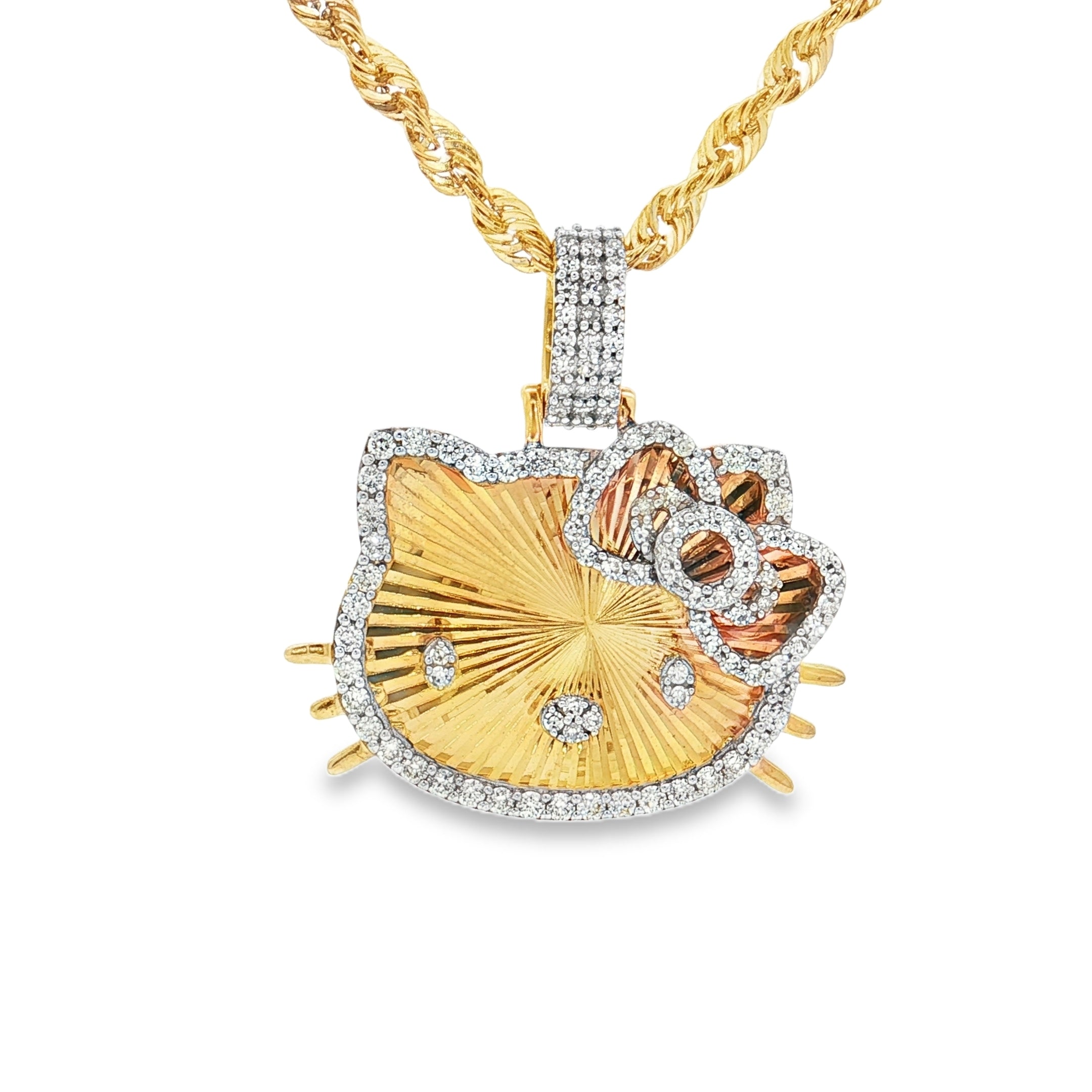 10K gold diamond Hello Kitty necklace front view