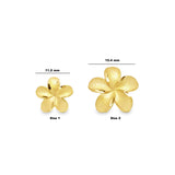 10K gold hibiscus stud earrings by Solomon Jeweler featuring satin petals and diamond-cut highlights