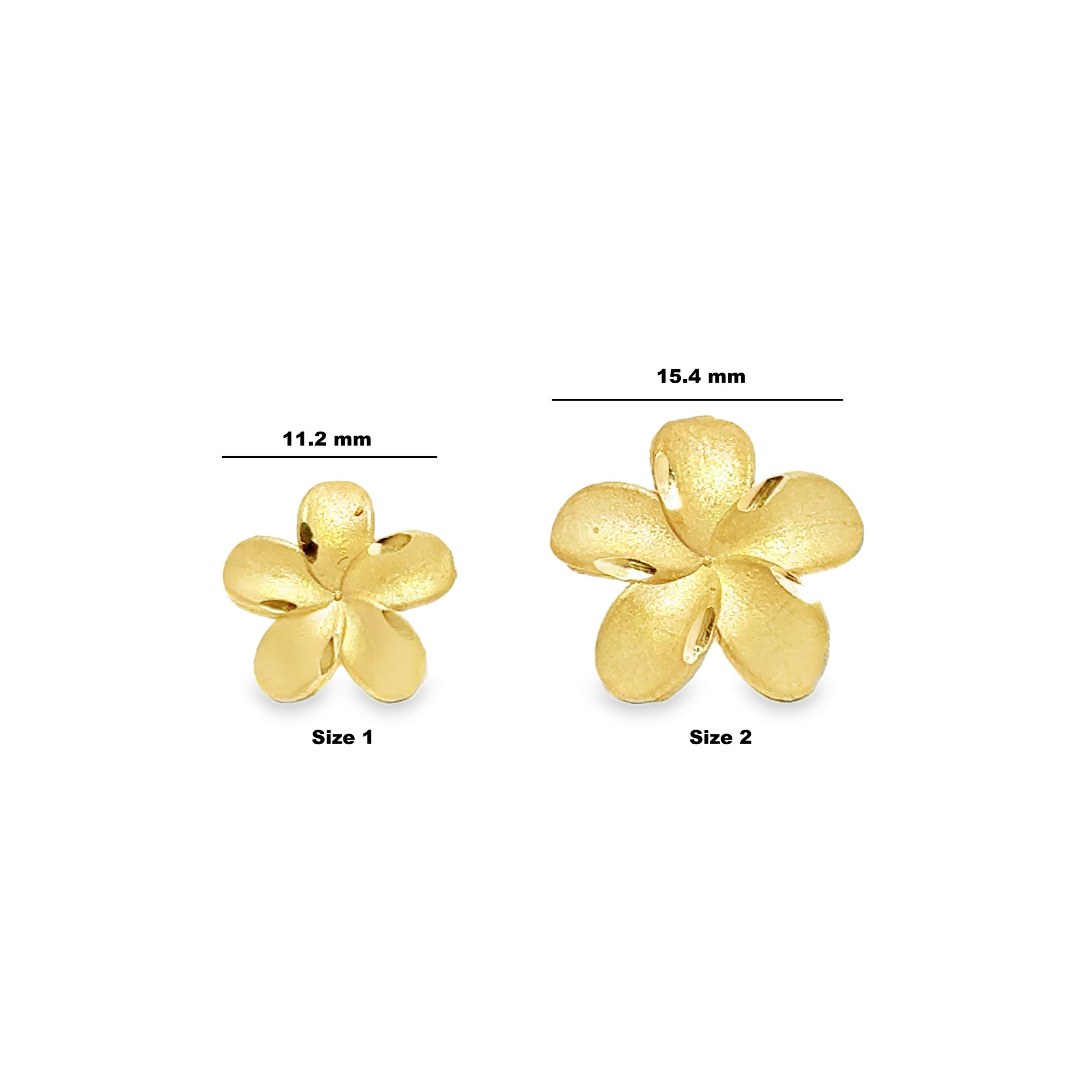 10K gold hibiscus stud earrings by Solomon Jeweler featuring satin petals and diamond-cut highlights