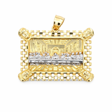 10 karat gold Last Supper pendant with detailed religious engraving from Solomon Jeweler