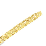 Close-up of 10mm 10K yellow gold men's nugget bracelet showing the clasp detail. Stylish gold bracelet by Solomon Jewelers.