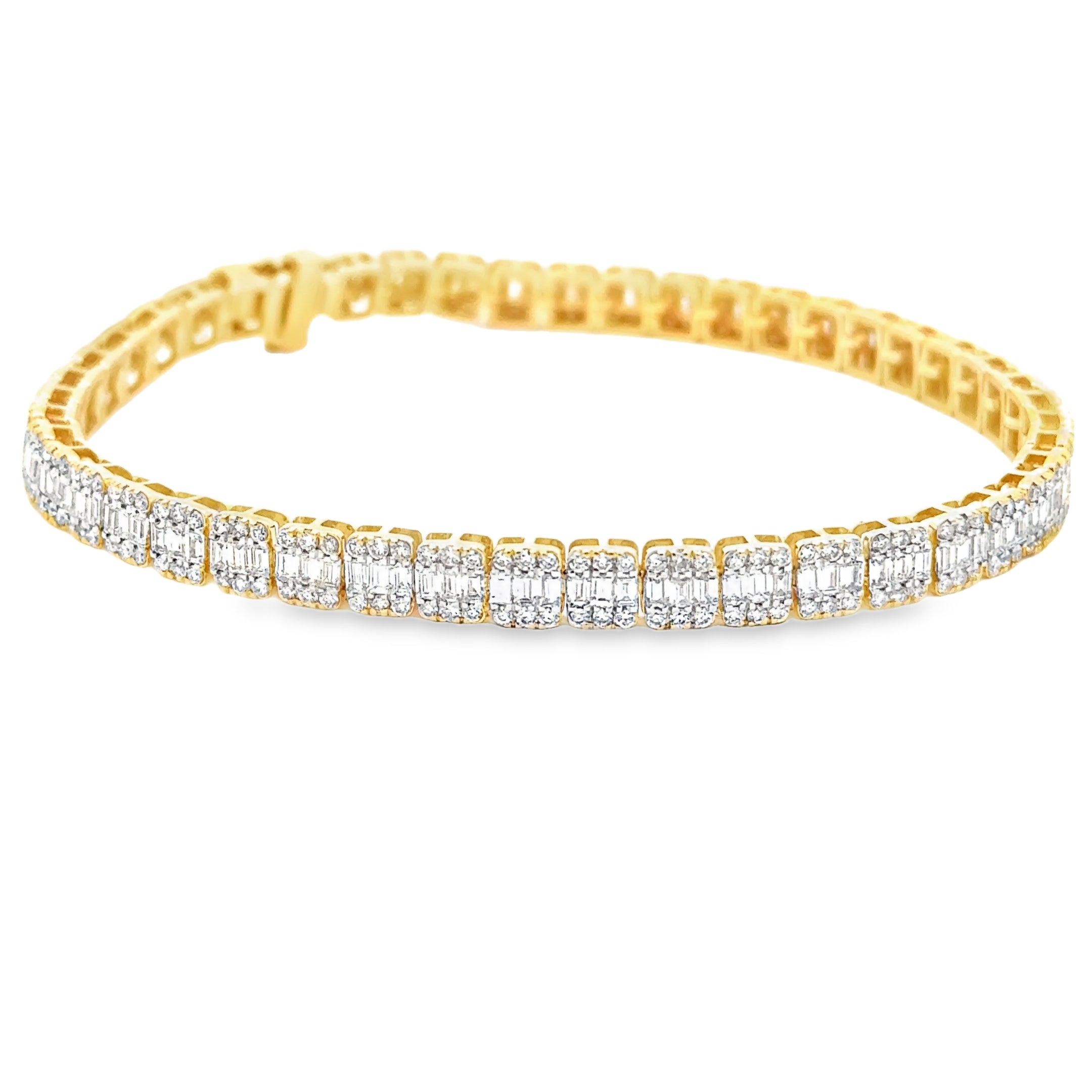 10 karat gold round and baguette lab diamond tennis bracelet