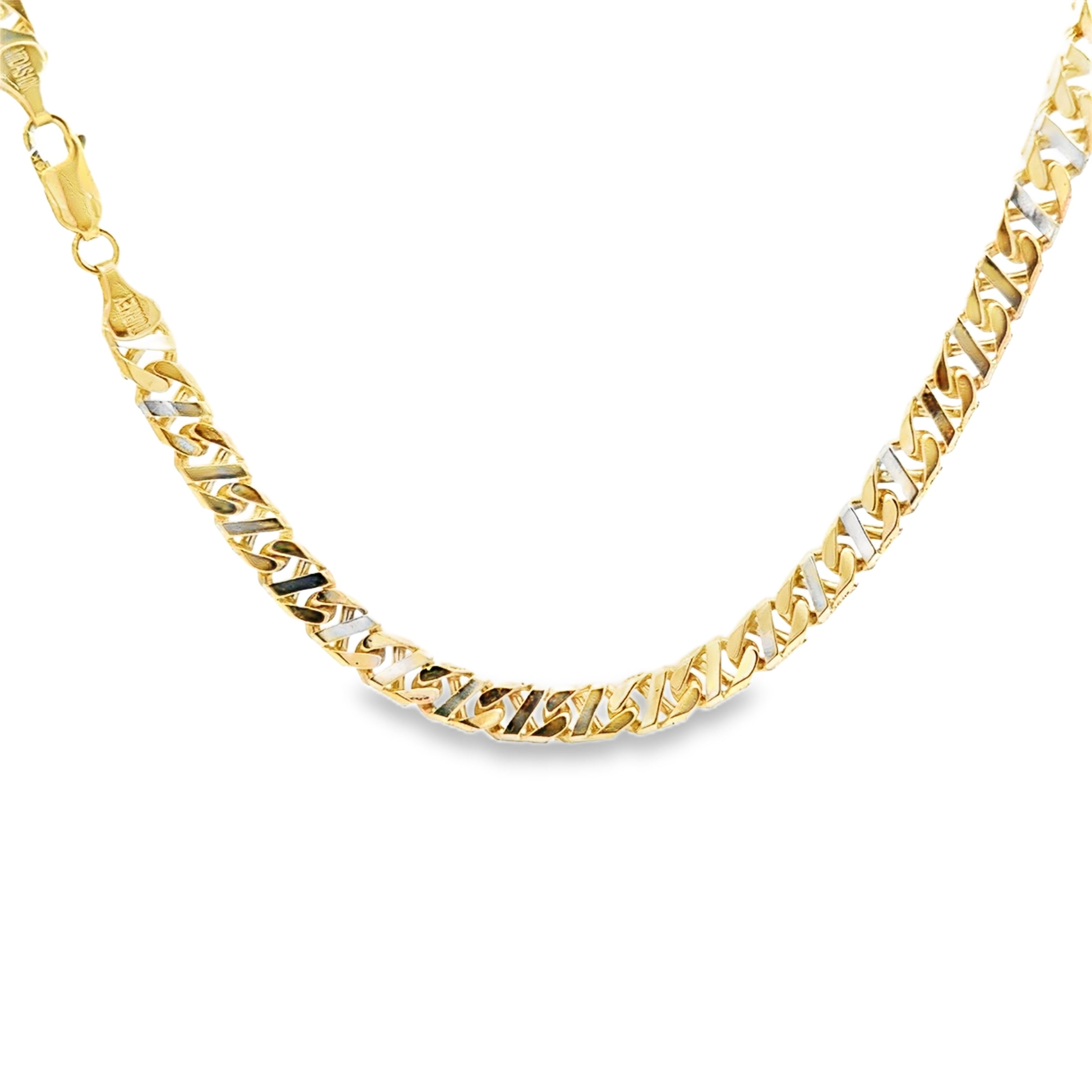 10K two-tone solid link gold chain with yellow and white gold Turkish craftsmanship
