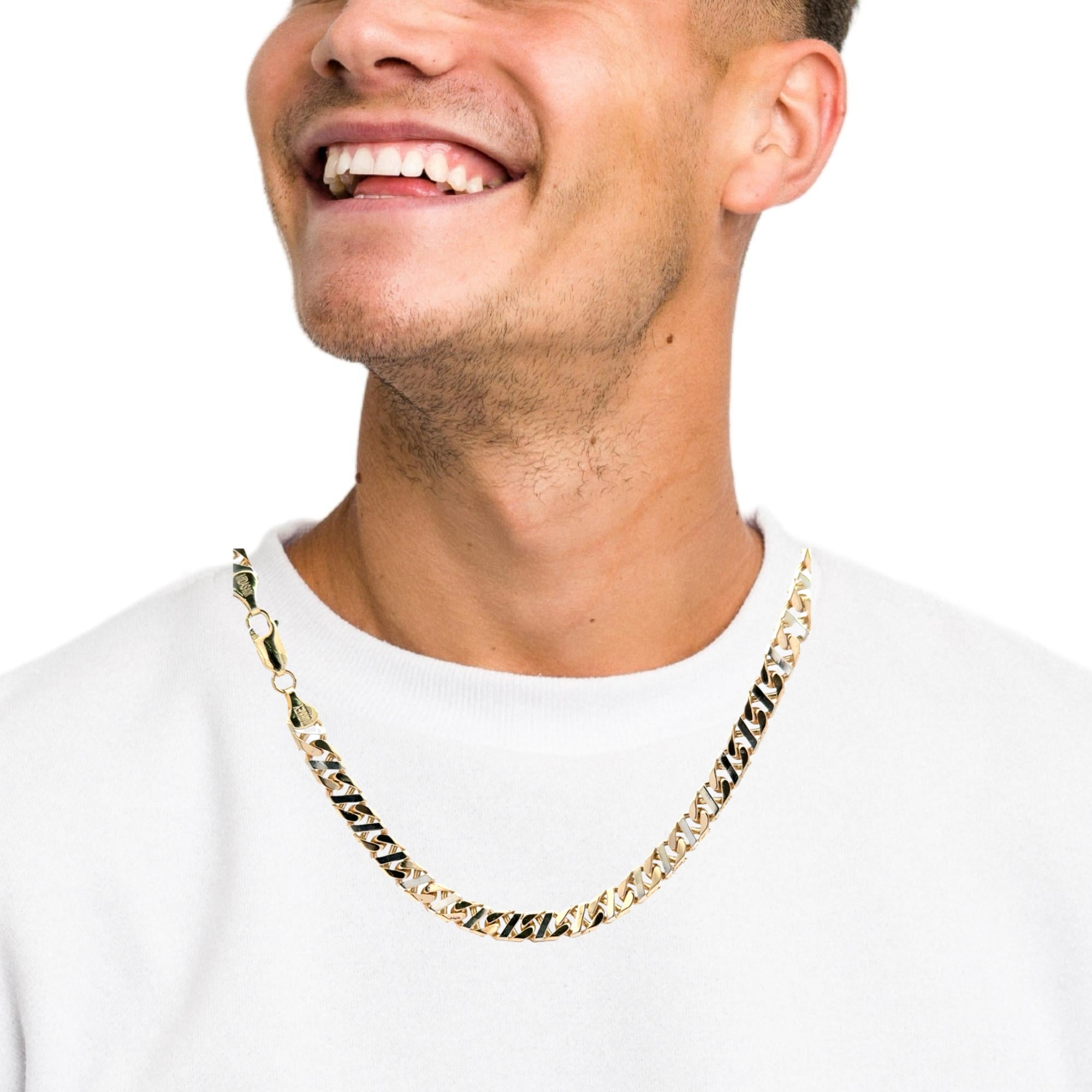 Shop our 10K two-tone solid link chain featuring premium Turkish craftsmanship. Durable, elegant yellow and white gold.