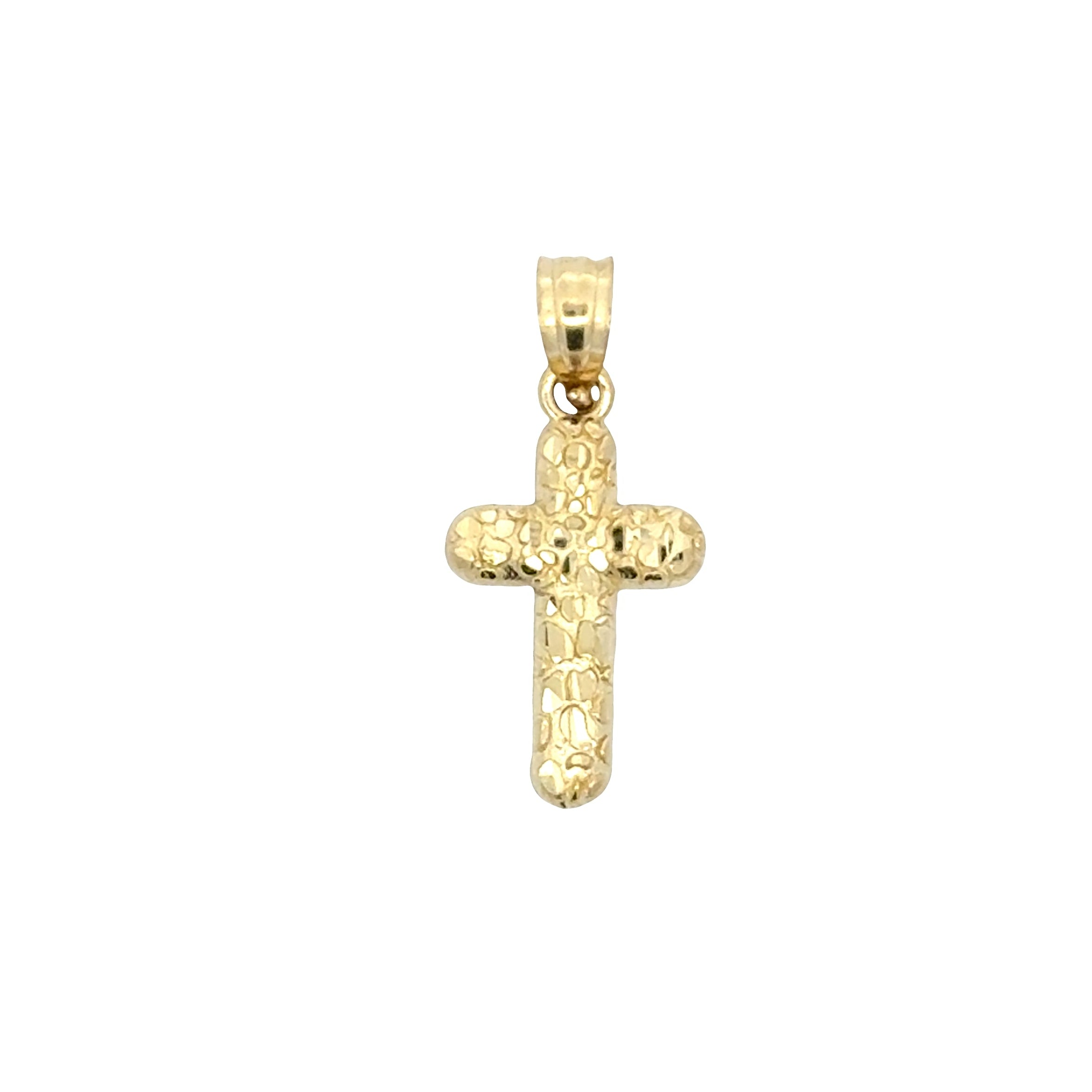10K yellow gold nugget cross pendant with textured finish from Solomon Jeweler