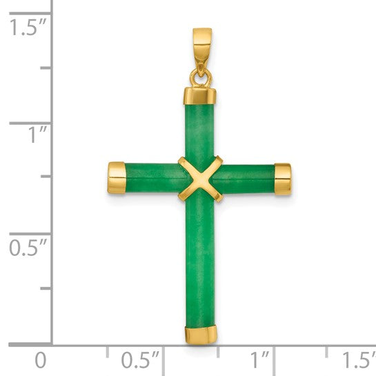 Jade Cross pendant in 14 karat Yellow Gold.