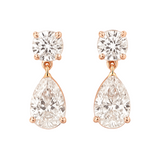 14 karat rose gold lab diamond drop earrings with round and pear-cut stones