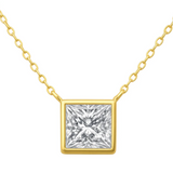 14K Yellow Gold Princess Cut Diamond Bezel Necklace